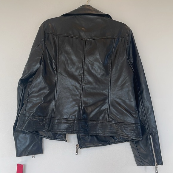 NWT Vince Camuto Faux Leather M Zip Moto Jacket Black Silver Snaps Pockets - Picture 5 of 9